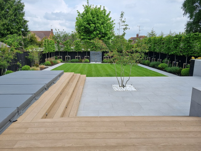 spa pool in contemporary garden in swindon