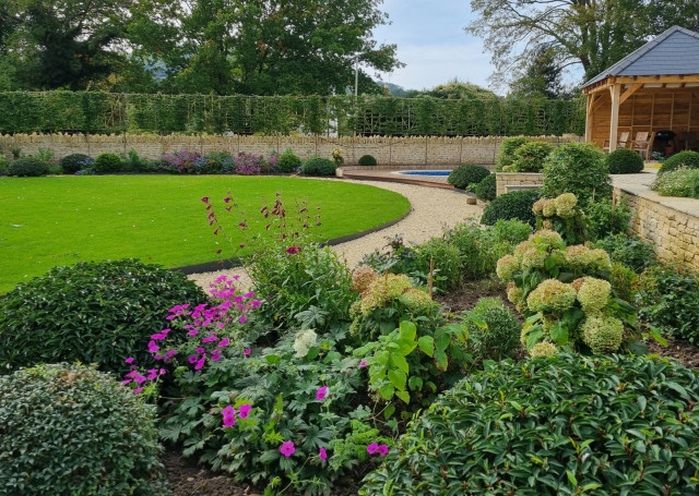 large contemporary garden in south cotswolds main garden
